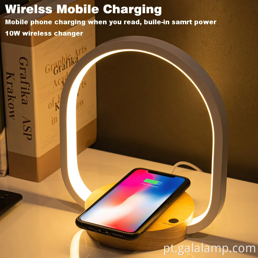 Lâmpada de cabeceira de cabeceira moderna com estação de carregamento sem fio